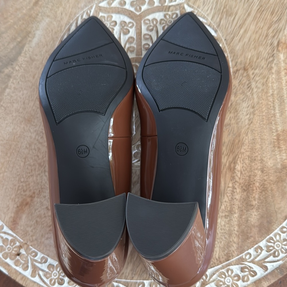 Marc Fisher Brown Patent Pointed-Toe Pumps - Picture 7 of 11